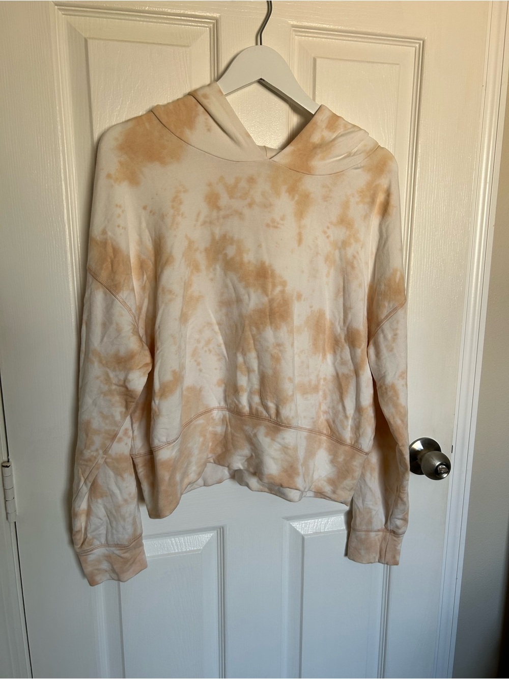 OFFLINE by Aerie Hoodie L Cream Tan Tie Dye Cropped Oversized Fleece Lounge
